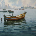 Seascape watercolor painting titled 'A Sunny Day And Boat', 24x30 inches, by artist Abhijit Jadhav on Paper