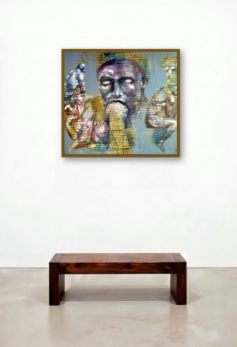 A Tribute To Auguste Rodin (The Weight of Thought) by artist Ranjith Raghupathy displayed in a Mid-Century Modern Foyer