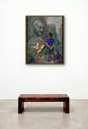 A Young Patriot (The Mahatmas Humble Pursuit) by artist Mahesh Rc displayed in a Urban Loft Home Office
