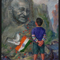 Figurative oil painting titled 'A Young Patriot', 48x36 inches, by artist Mahesh RC on Canvas