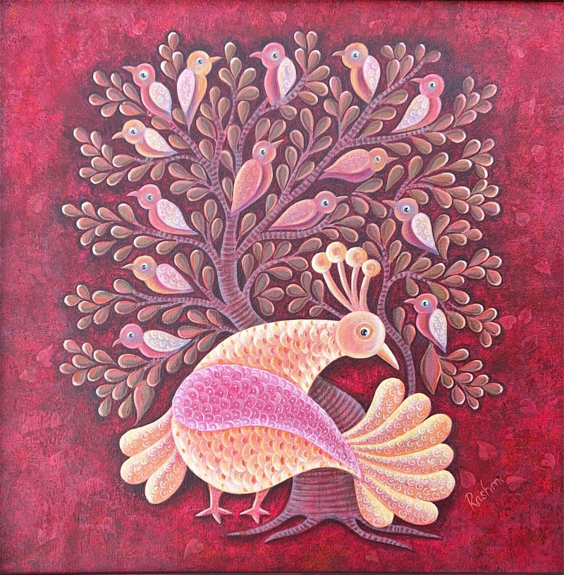 'Aashray' animals acrylic painting by artist Rashmi Shivhare, 18x18 inch, on canvas