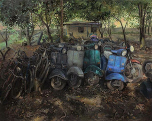 Abandoned (Echoes of the Past) by Shraddha Singh, Original Oil Landscape Painting on Board, Small Horizontal Wall Art