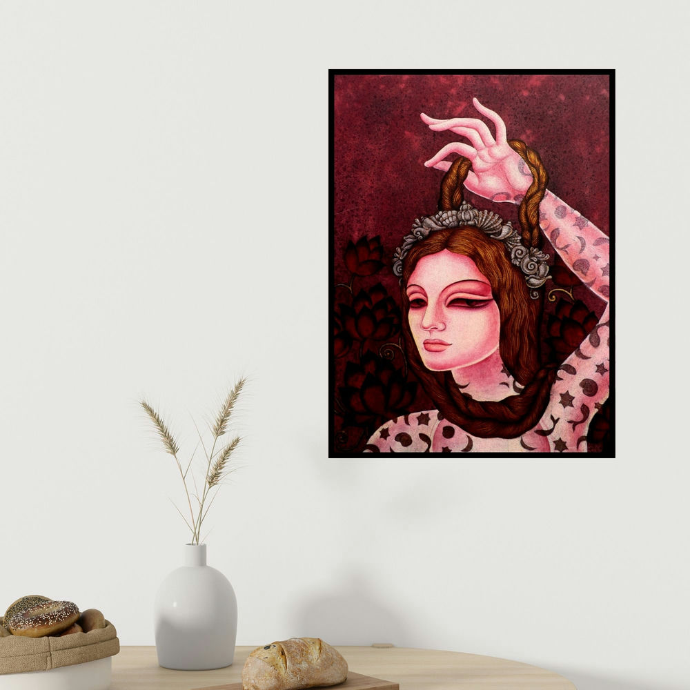 Vishal Sablley's 'Abhisarika 6 (Cosmic Dance)' painting visualized above a sofa in a contemporary room.