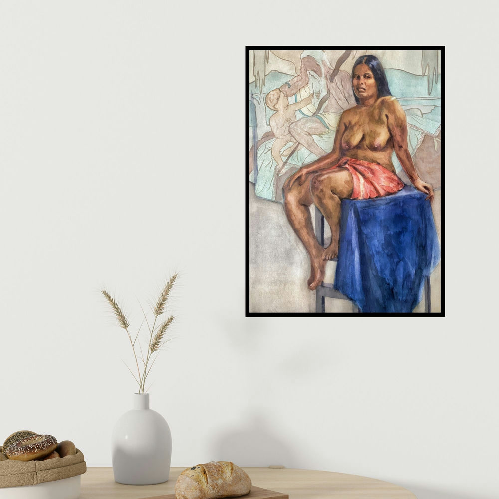 Swapnil Pate's 'Absense' painting visualized above a sofa in a contemporary room.