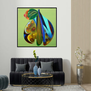 Viidhyasagar Upadhyay's 'Abstract 1' painting visualized above a sofa in a contemporary room.