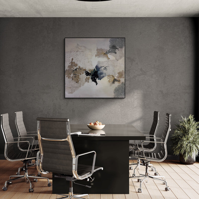 Madhuri Kathe's painting 'Abstract 11 (Serene Tranquility)' displayed in a modern living room setting