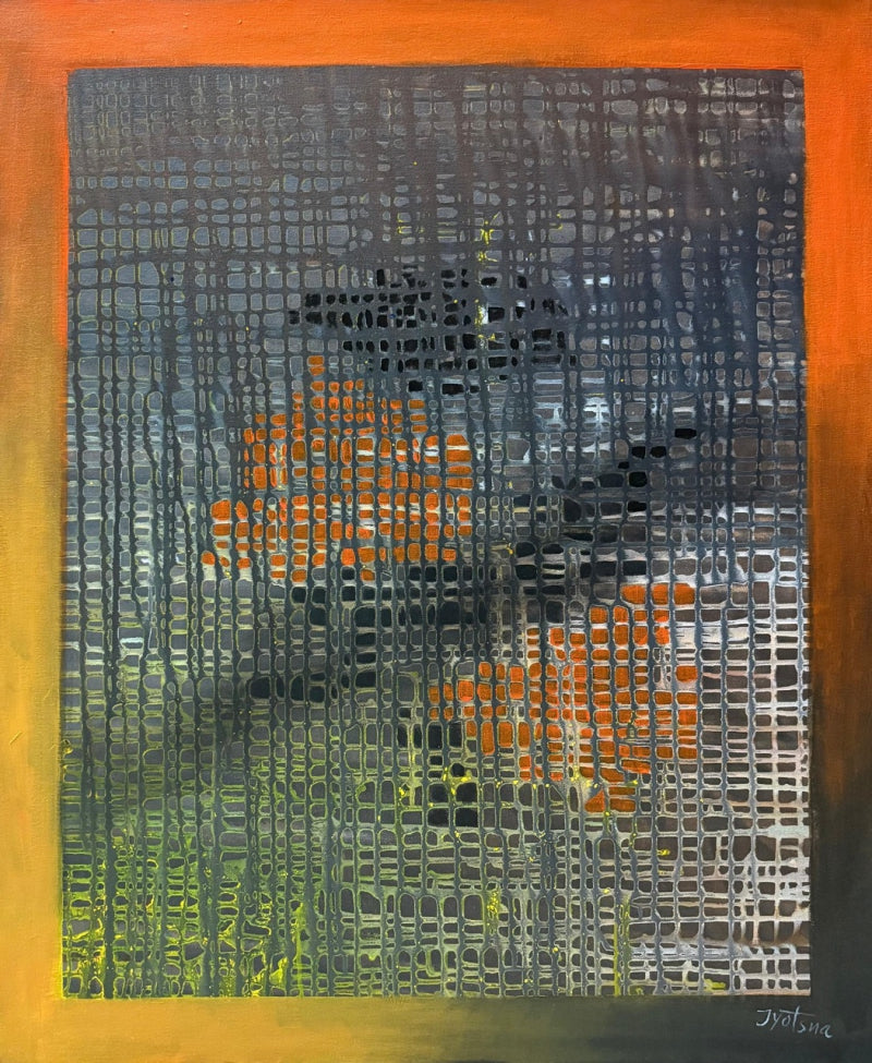 Abstract 14' abstract acrylic painting by artist Jyotsna Sonavane, 35x29 inch, on canvas