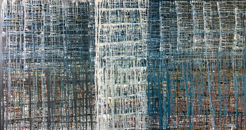 Abstract 16' abstract acrylic painting by artist Jyotsna Sonavane, 42x78 inch, on canvas