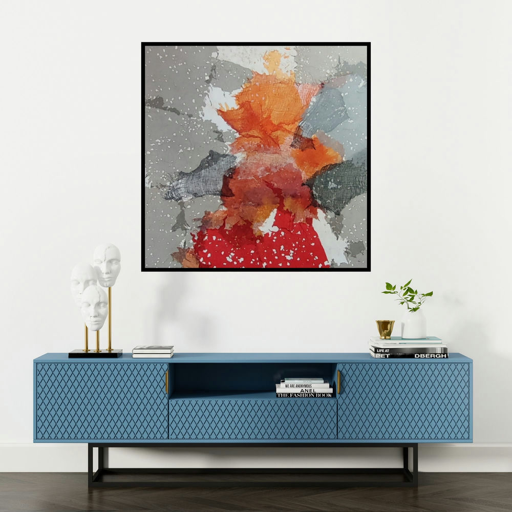 'Abstract 21' painting by Madhuri Kathe shown on a wall in a furnished room.