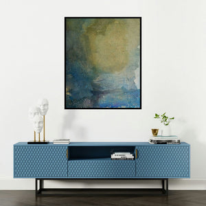 Madhuri Kathe's 'Abstract 4' painting visualized above a sofa in a contemporary room.