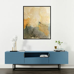Madhuri Kathe's 'Abstract 5' painting visualized above a sofa in a contemporary room.