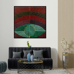 Sandesh Khule's 'Abstract 55' painting visualized above a sofa in a contemporary room.