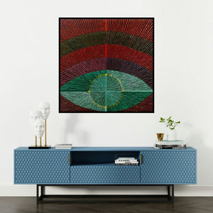 'Abstract 55' painting by Sandesh Khule shown on a wall in a furnished room.