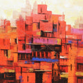 Religious acrylic painting titled 'Abstract Banaras Ghat 2', 36x36 inches, by artist Purnendu Mandal on Canvas