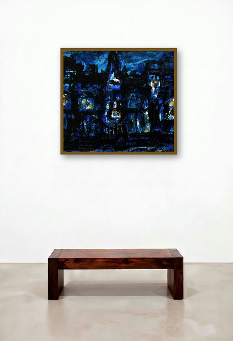 Abstract Castle (Urban Nightscape) by artist Asit Poddar displayed in a Eclectic Executive Office