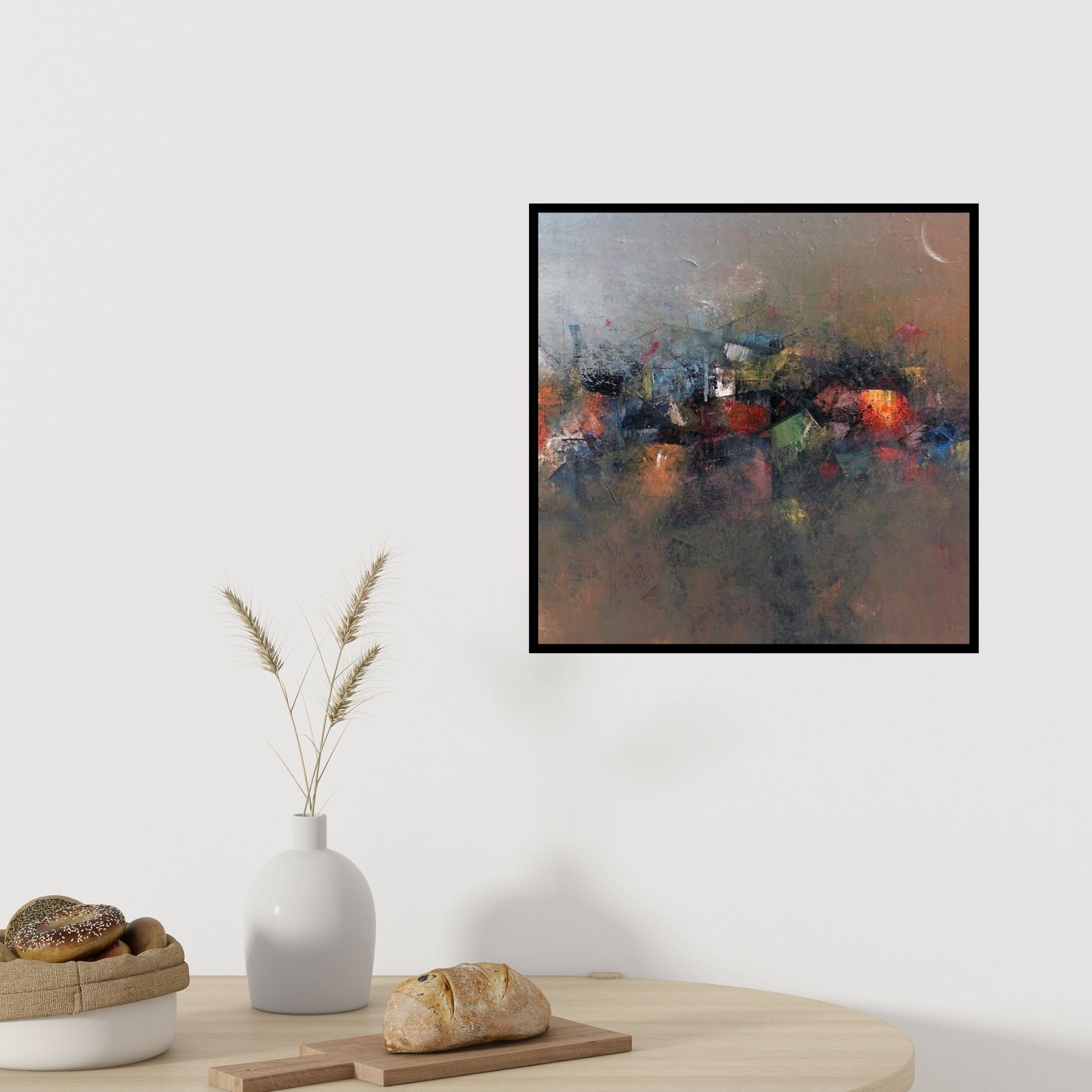 In-situ view of M Singh's 'Abstract City View' painting in a room