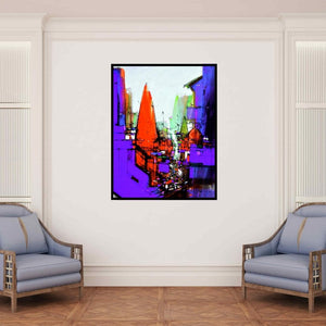 In-situ view of Dheeraj Yadav's 'Abstract Cityscape 4' painting in a room