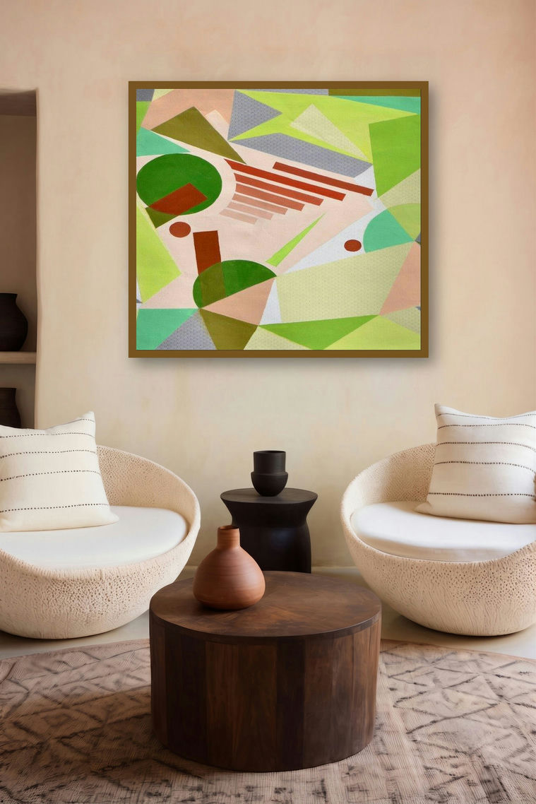 Abstract Expressinism (Interlocking Dimensions) by artist Shivani Garg displayed in a Minimalist gallery