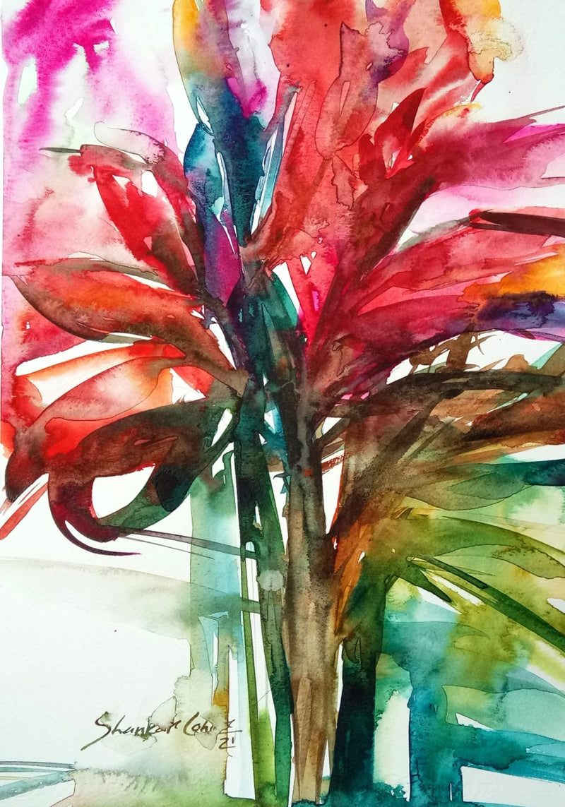 Abstract Flower 1' nature watercolor painting by artist Shankar Lohar, 15x11 inch, on paper