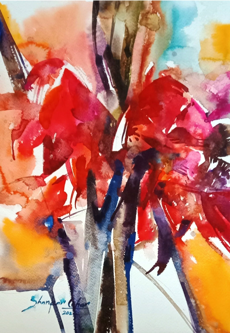 Abstract Flower 21' nature watercolor painting by artist Shankar Lohar, 15x11 inch, on paper