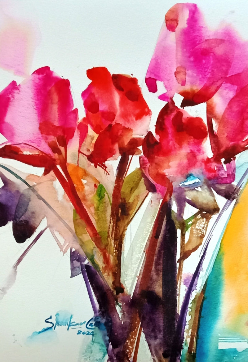 Abstract Flower 28' nature watercolor painting by artist Shankar Lohar, 15x11 inch, on paper