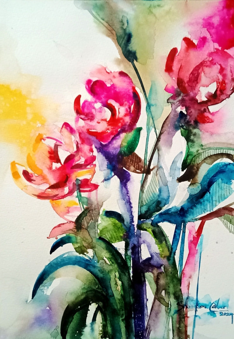 Abstract Flower 30' nature watercolor painting by artist Shankar Lohar, 15x11 inch, on paper