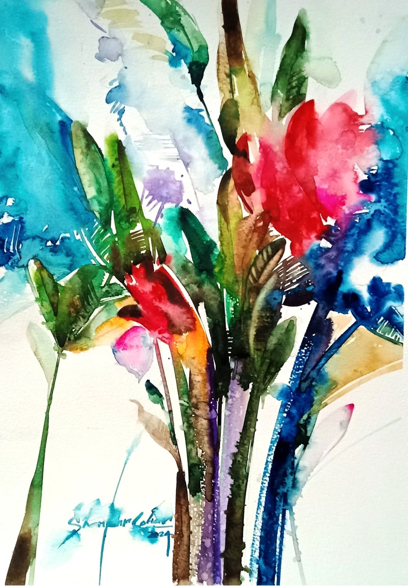Abstract Flower 31' nature watercolor painting by artist Shankar Lohar, 15x11 inch, on paper