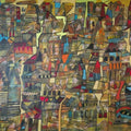 'Abstract Holy Cityscape 1' abstract acrylic painting by artist Srj Surajit Chakraborty, 33x46 inch, on canvas