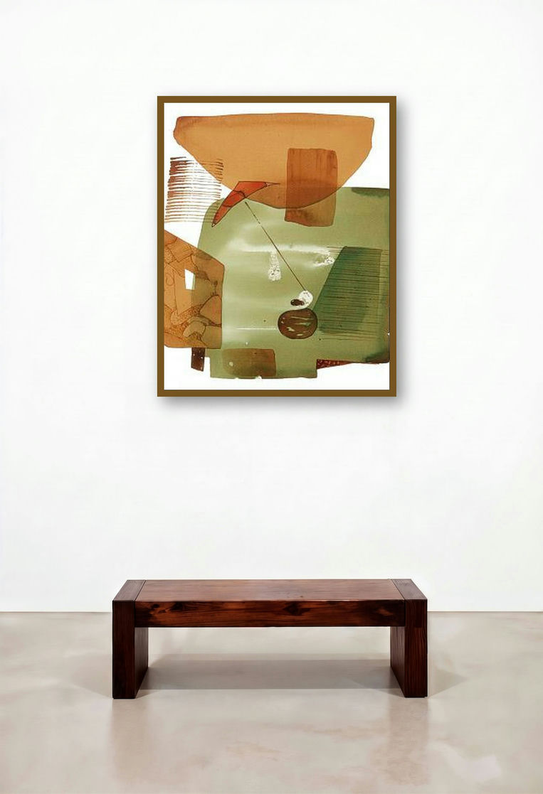 Abstract Iv by artist Veena Jain displayed in a Rustic Lounge