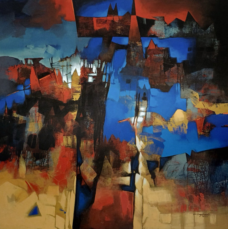 Abstract Landscape' abstract acrylic painting by artist Divyesh Bagdawala, 48x48 inch, on canvas