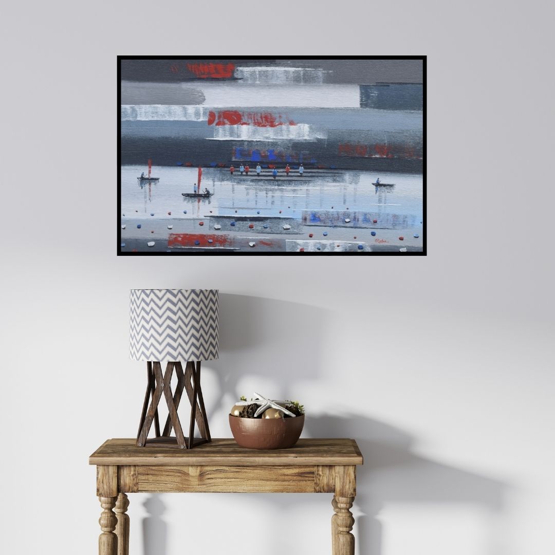 In-situ view of Reba Mandal's 'Abstract Landscape 1' painting in a room