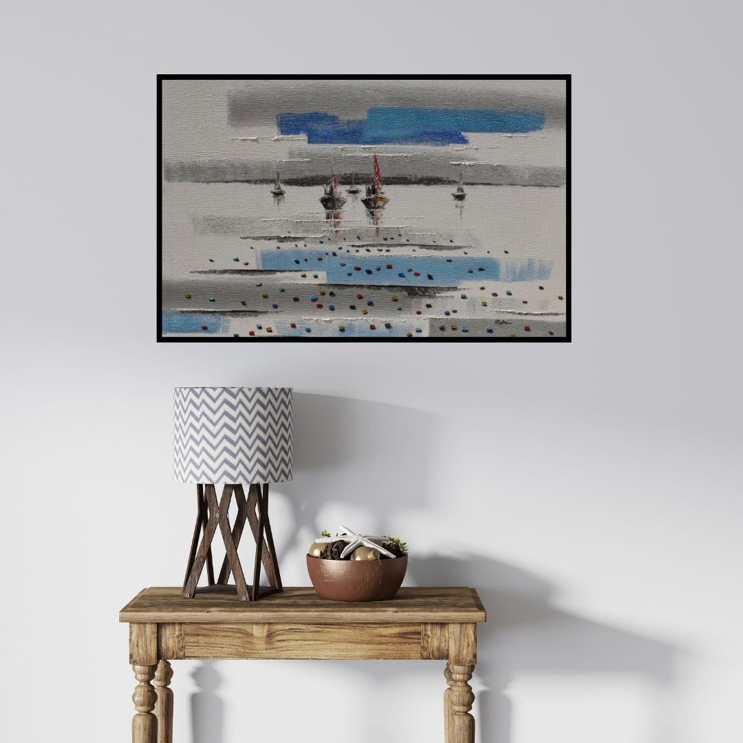 In-situ view of Reba Mandal's 'Abstract Landscape 3' painting in a room