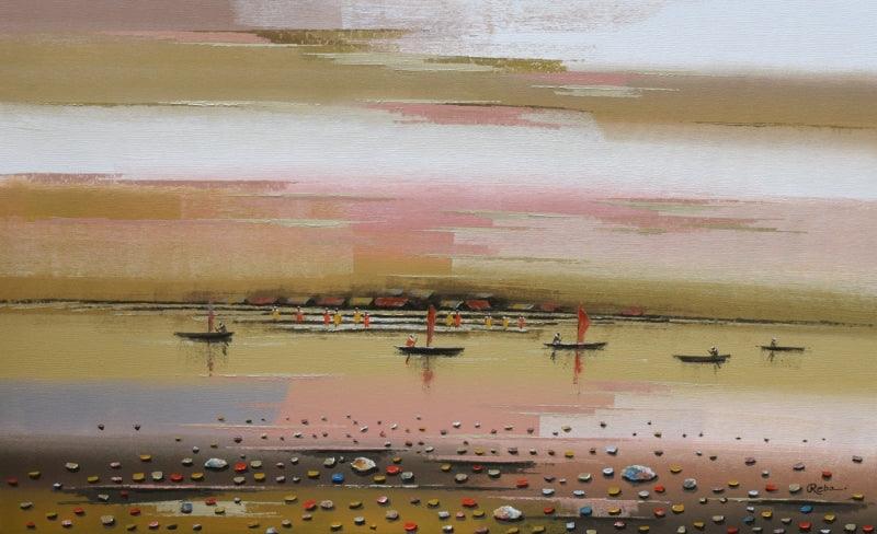 Landscape acrylic painting titled 'Abstract Landscape 9', 30x48 inches, by artist Reba Mandal on Canvas