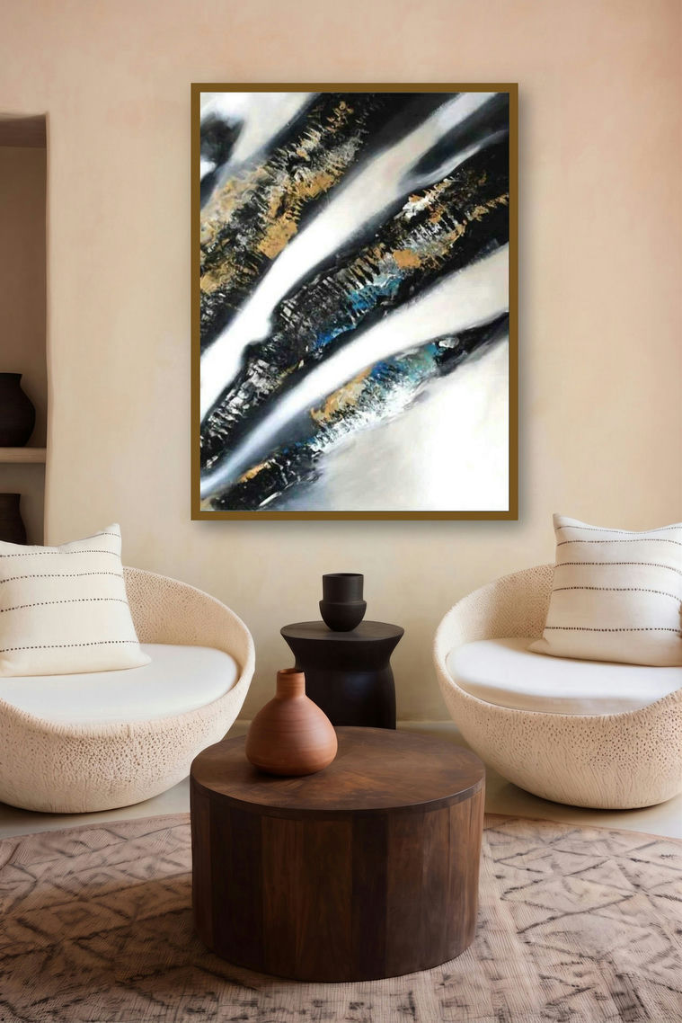 Abstract Strokes (Echoes of the Wild) by artist Deepak Guddadakeri displayed in a Contemporary Exhibition gallery