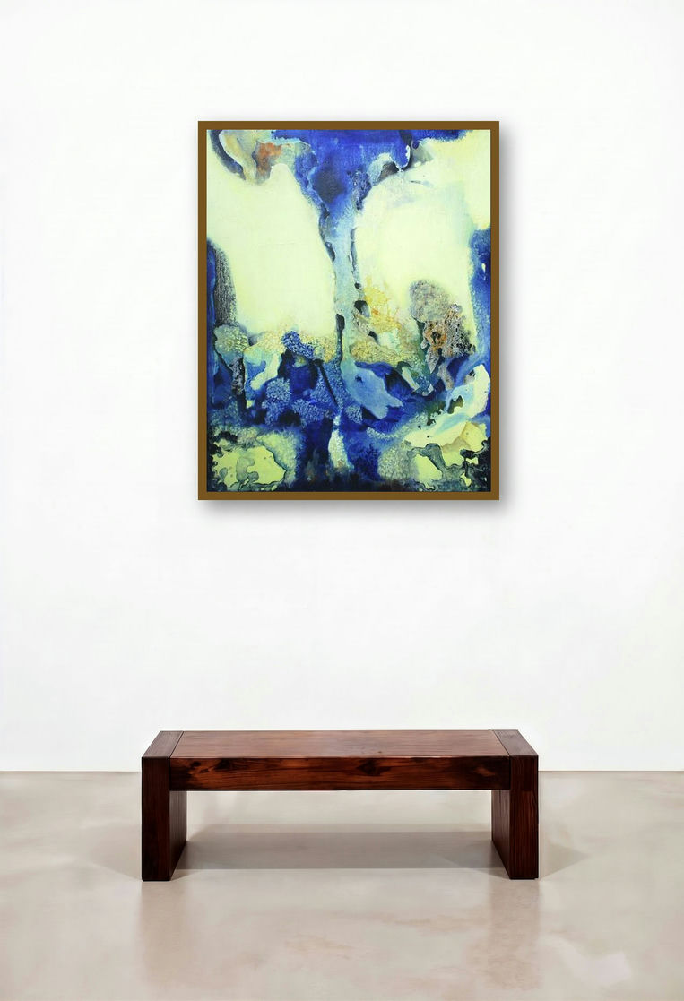 Abstract X by artist Veena Jain displayed in a Minimalist Study
