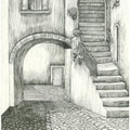 Aburrzo Italy' cityscape pen-ink drawing by artist Ninoshka Dias, 17x12 inch, on paper