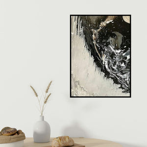 Kartikey Sharma's 'Abyss' painting visualized above a sofa in a contemporary room.