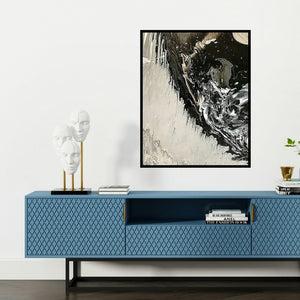 'Abyss' painting by Kartikey Sharma shown on a wall in a furnished room.