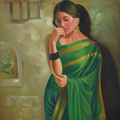 Adaa' figurative oil painting by artist Kamal Rao, 48x36 inch, on canvas