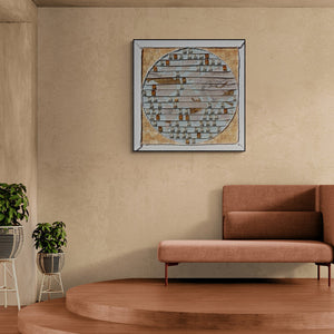 Jitendra Thorat's painting 'Addiction 13 (Global Connections)' displayed in a modern living room setting