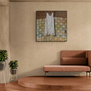 Preview of 'Addiction 4 (Elegant Simplicity)' Painting by Jitendra Thorat shown on a wall in a furnished room.