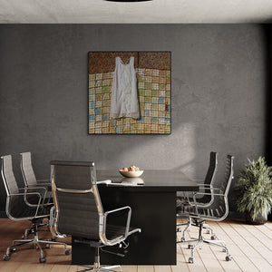 In-situ view of Jitendra Thorat's 'Addiction 4 (Elegant Simplicity)' painting in a room