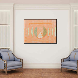 'Adi Dev (Cosmic Harmony**)' painting by Dipa Das shown on a wall in a furnished room.