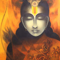 Religious acrylic-charcoal painting titled 'Adipurush', 36x30 inch, by artist Somnath Bothe on Canvas