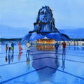 Religious watercolor painting titled 'Adiyogi', 12x16 inches, by artist Ramesh Jhawar on Paper