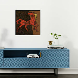Preview of 'Adolscent (Horse)' Painting by Dinkar Jadhav shown on a wall in a furnished room.