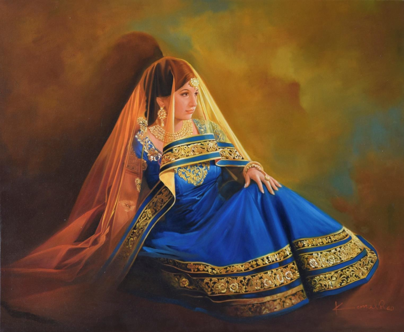 Adornment' figurative oil painting by artist Kamal Rao, 36x44 inch, on canvas