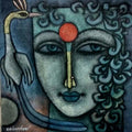 Figurative mixed media titled 'Advaitha 9', 20x20 inches, by artist Krishna Ashok on Canvas
