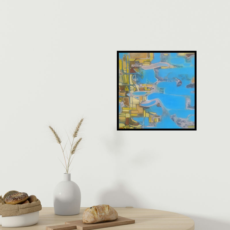 In-situ view of Sameer Dixit's 'Aerial View 2 (The River's Journey)' painting in a room