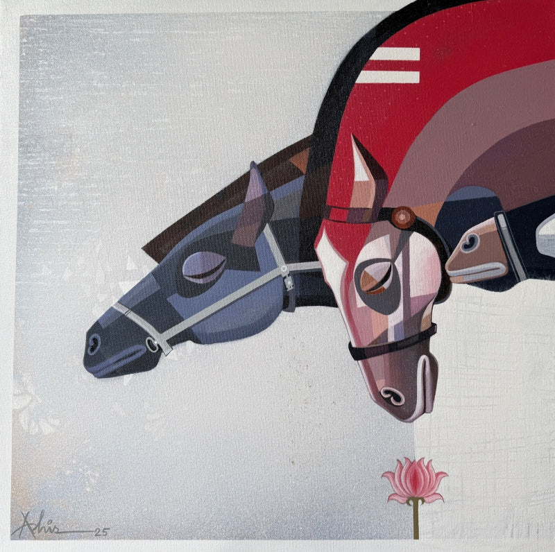 'The Aesthetics Of Energy Beiv' animals acrylic painting by artist Ashis Mondal, 24x24 inch, on canvas